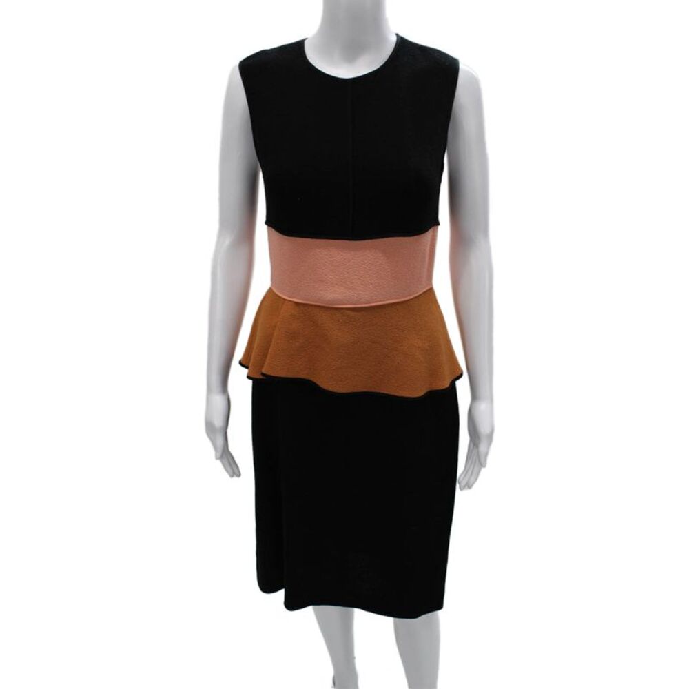 Narciso Rodriguez Womens Sheath Dress Black Virgin Wool Mid Calf Size 42